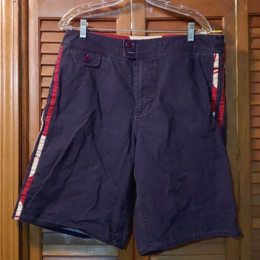 Blue and red board shorts